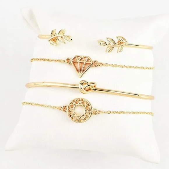 4 Piece Leaf/Knot Gold Bracelet Set - Picture 2 of 6